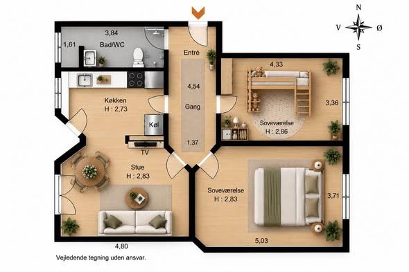 Andelsbolig på 101 m², Indre By, billede 2